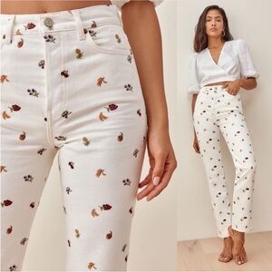 Reformation Cynthia Fruitloops High Rise Straight Jeans Vintage White 28 NWT